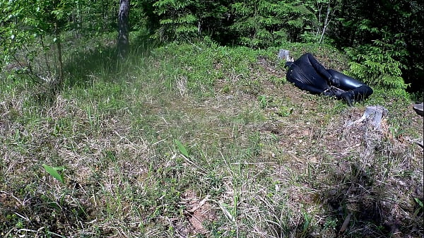 Outdoor hogtie in hot summer day.